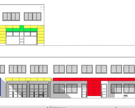 Detalle del plano de los alzados del nuevo colegio de Churriana de la Vega (Granada)